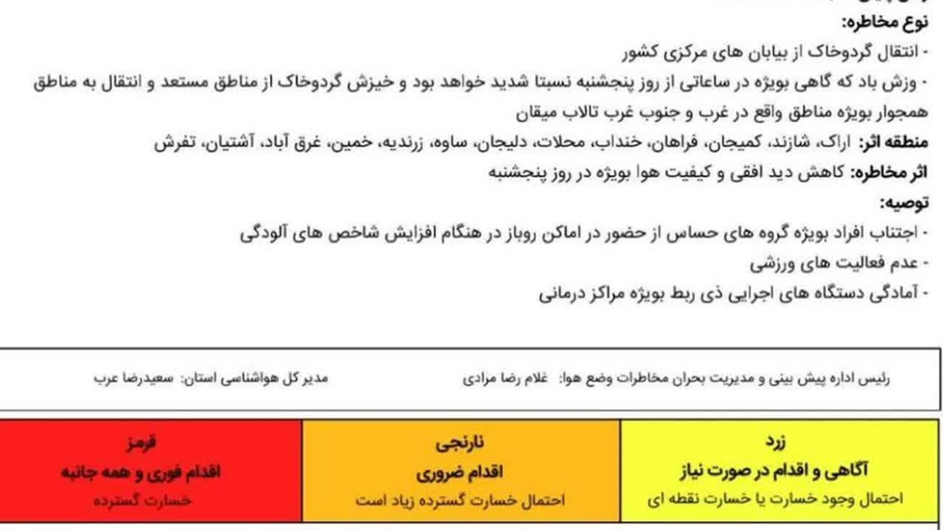 هشدار سطح نارنجی